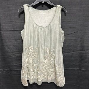 Soft Surroundings‎ Embroidered Silk Overlay Sleeveless Tunic Top Small Green